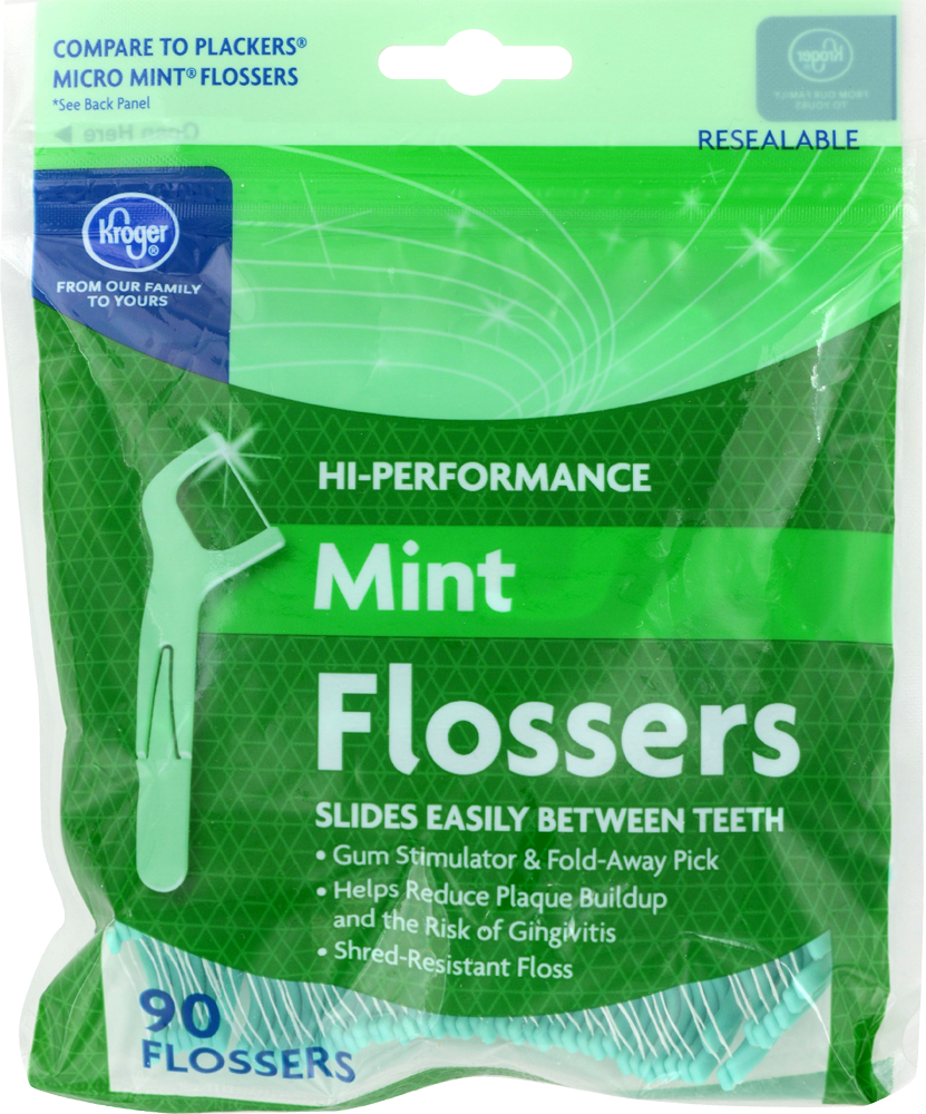 slide 1 of 1, Kroger Hi-Performance Mint Flossers, 90 ct