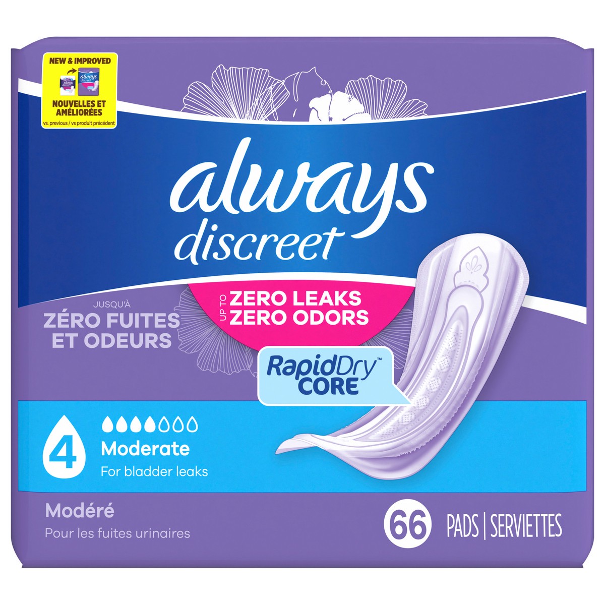 slide 1 of 98, Always Discreet Adult Incontinence Pads for Women, Moderate Absorbency, Regular Length, Postpartum Pads, 66 CT, 66 ct