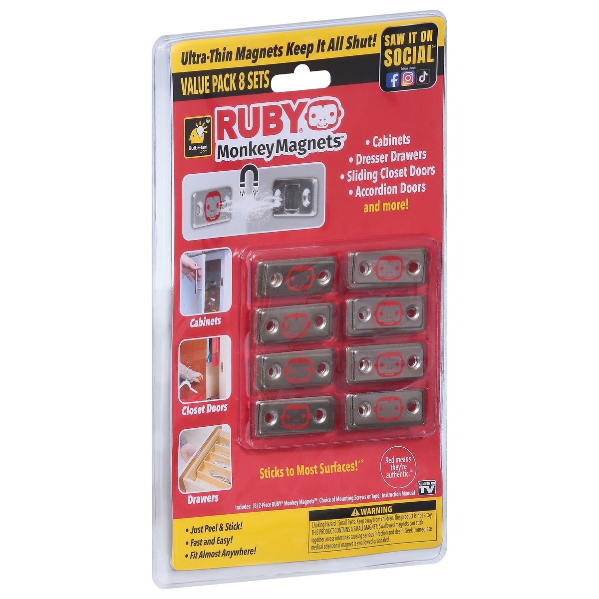 slide 11 of 12, Ruby Monkey Magnets Value Pack 8 Sets 8 ea, 8 ct