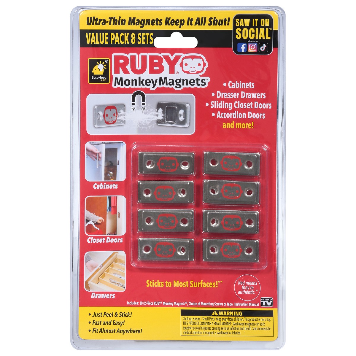 slide 1 of 12, Ruby Monkey Magnets Value Pack 8 Sets 8 ea, 8 ct