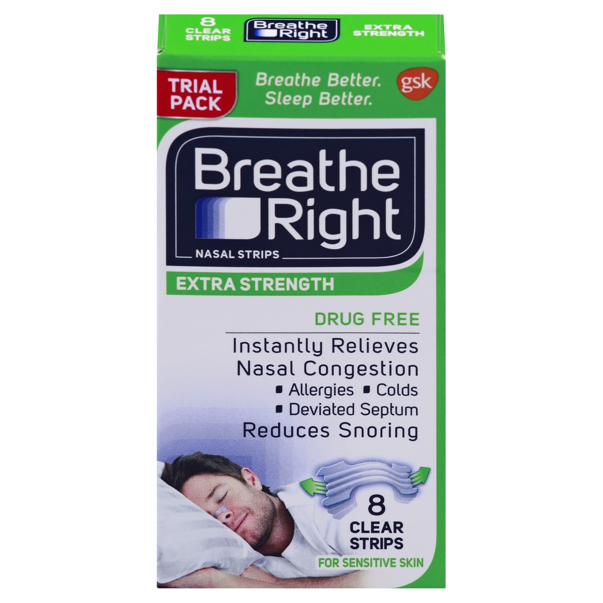 slide 1 of 1, Breathe Right Extra Strength Clear Strips, 8 ct