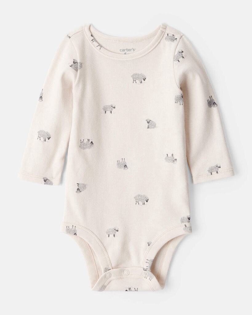slide 5 of 5, Carter's Carters Baby Boy Sheep Print Cotton Long-Sleeve Overall Set - White/Grey White/Grey 3M, 1 ct