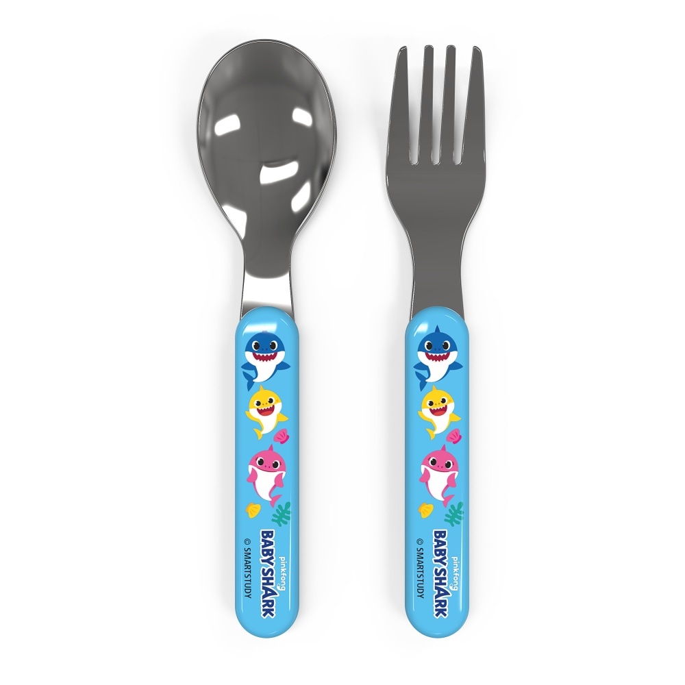 slide 1 of 1, Zak! Designs Baby Shark Fork And Spoon Set Blue, 1 ct