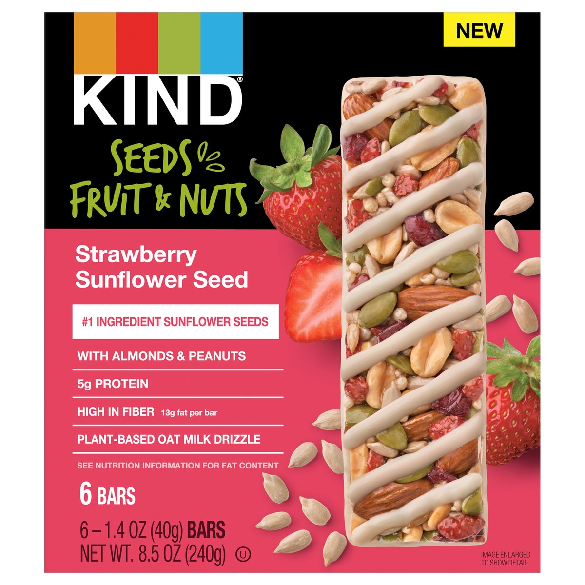 slide 1 of 4, KIND Seeds Fruit & Nuts Snack Bar, Strawberry Sunflower Seed | 5g Protein, High Fiber, Gluten Free Bars, 1.4 OZ, 6 Count, 6 ct