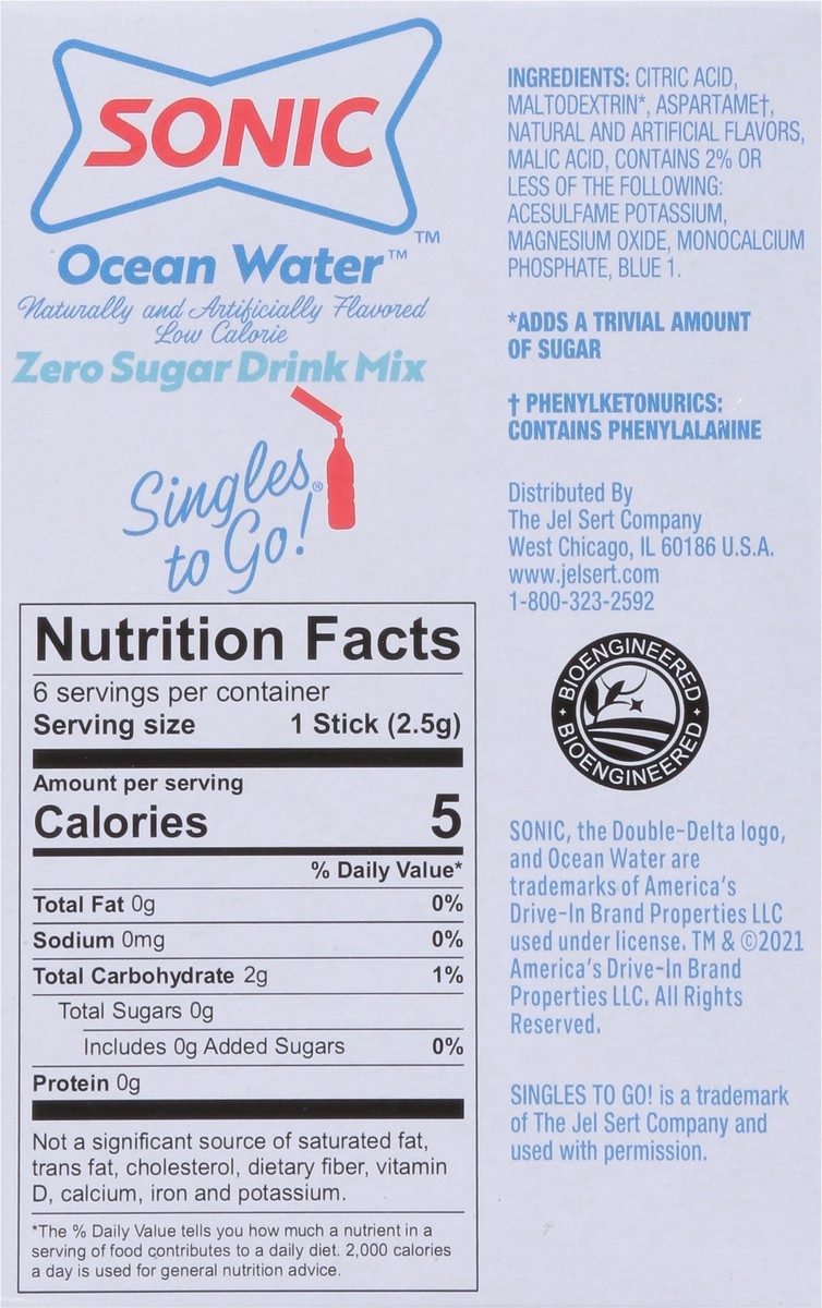 slide 4 of 14, Sonic Singles to Go! Zero Sugar Ocean Water Drink Mix 6 ea, 6 ct