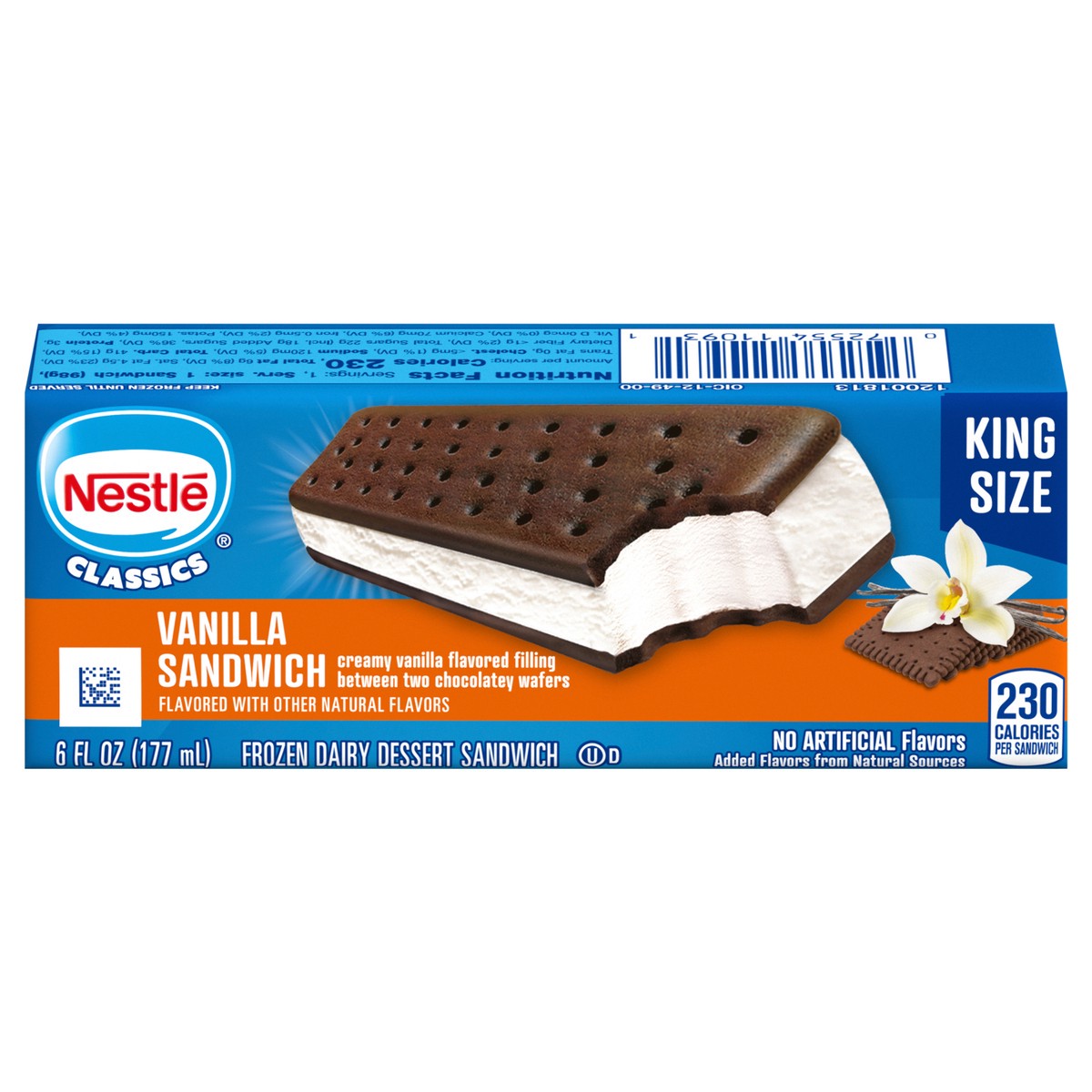 slide 1 of 9, Nestlé Classics Vanilla Sandwich Frozen Dairy Dessert Sandwich King Size 6 fl oz, 6 fl oz