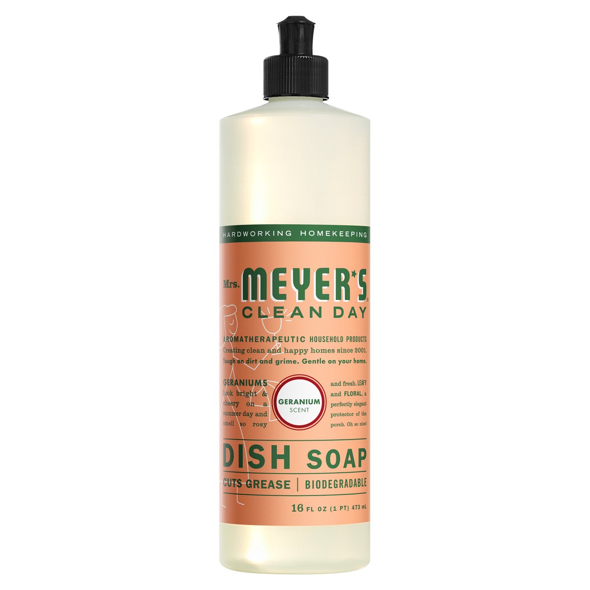 slide 1 of 3, Mrs. Meyer's Clean Day Liquid Dish Soap, Geranium Scent, 16 Ounce Bottle, 16 fl oz