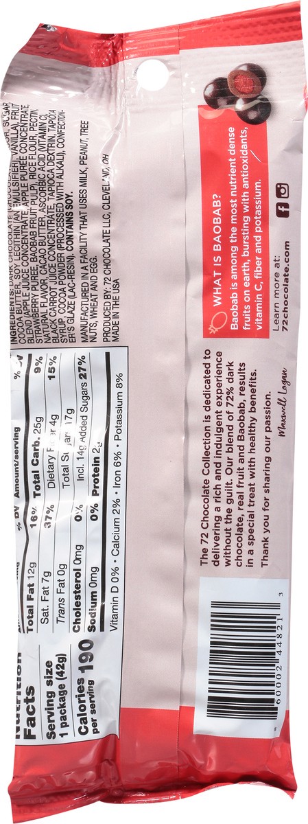slide 10 of 13, The 72 Chocolate Collection 72% Dark Chocolate Strawberry Baobab Bites 1.5 oz, 1.5 oz