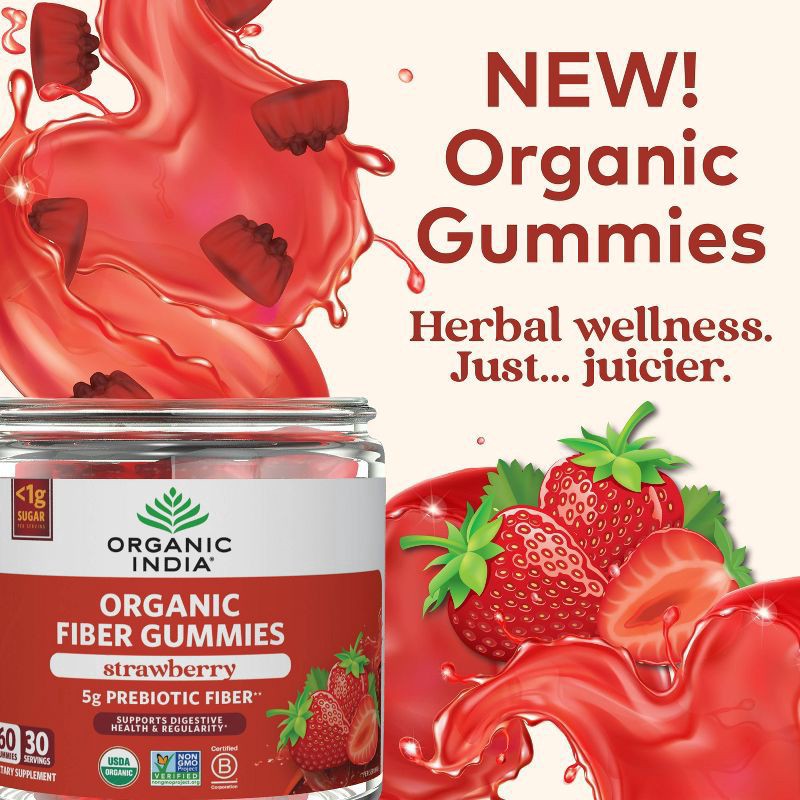 slide 2 of 4, Organic India Organic Strawberry Fiber 60 Gummies, 60 ct