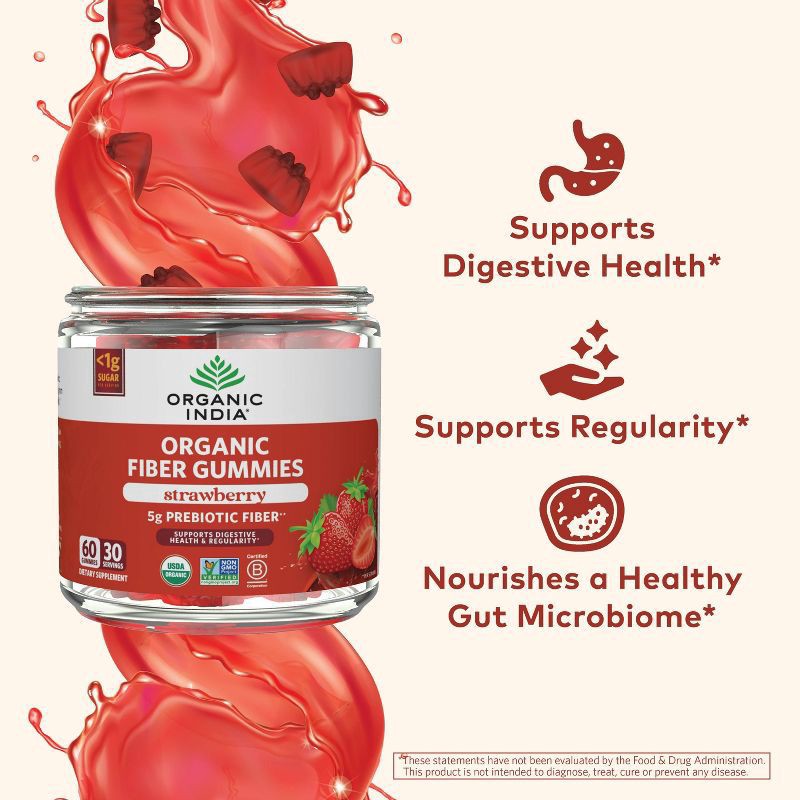 slide 3 of 4, Organic India Organic Strawberry Fiber 60 Gummies, 60 ct