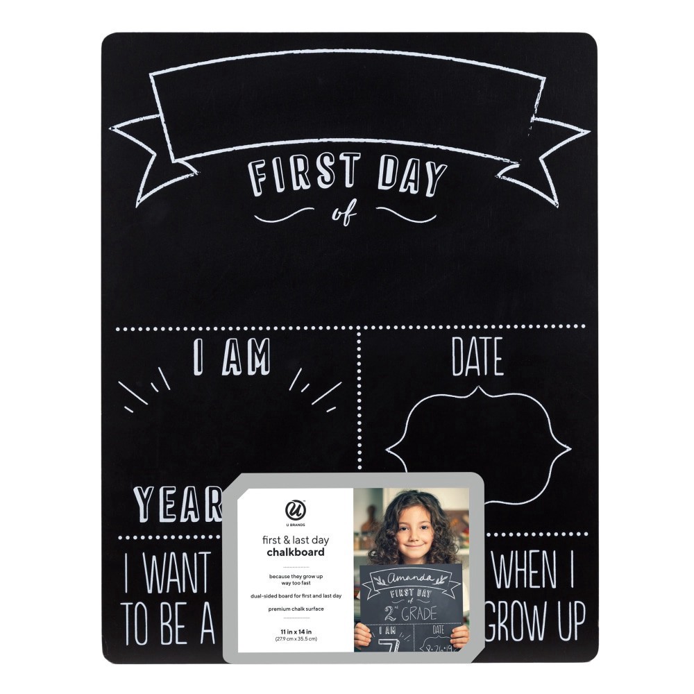 slide 1 of 1, U-Brands First Day Of School Non Magnetic Printed Double Sided Chalk Board, 11 in x 14 in