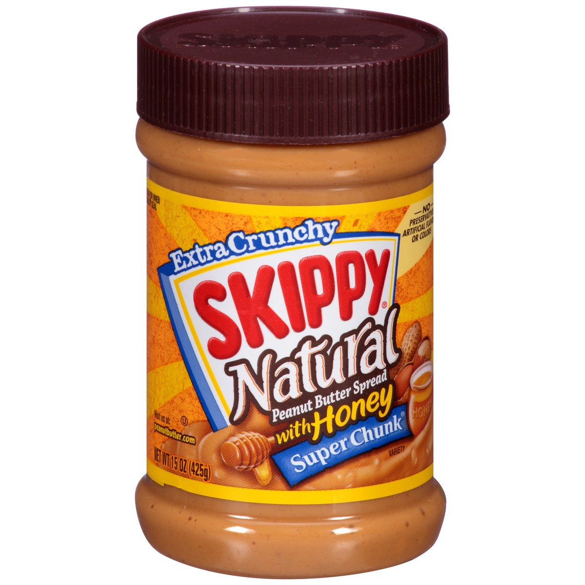 slide 1 of 12, Skippy Super Chunk Extra Crunchy Natural Peanut Butter Spread with Honey 15 oz. Jar, 15 oz