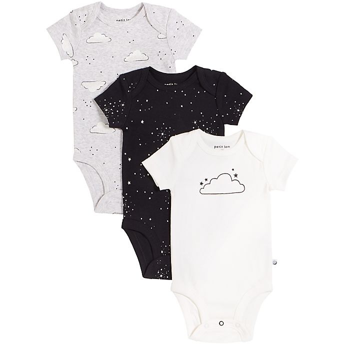 slide 1 of 1, Petit Lem Bodysuit Newborn Grey Clouds, 3 ct