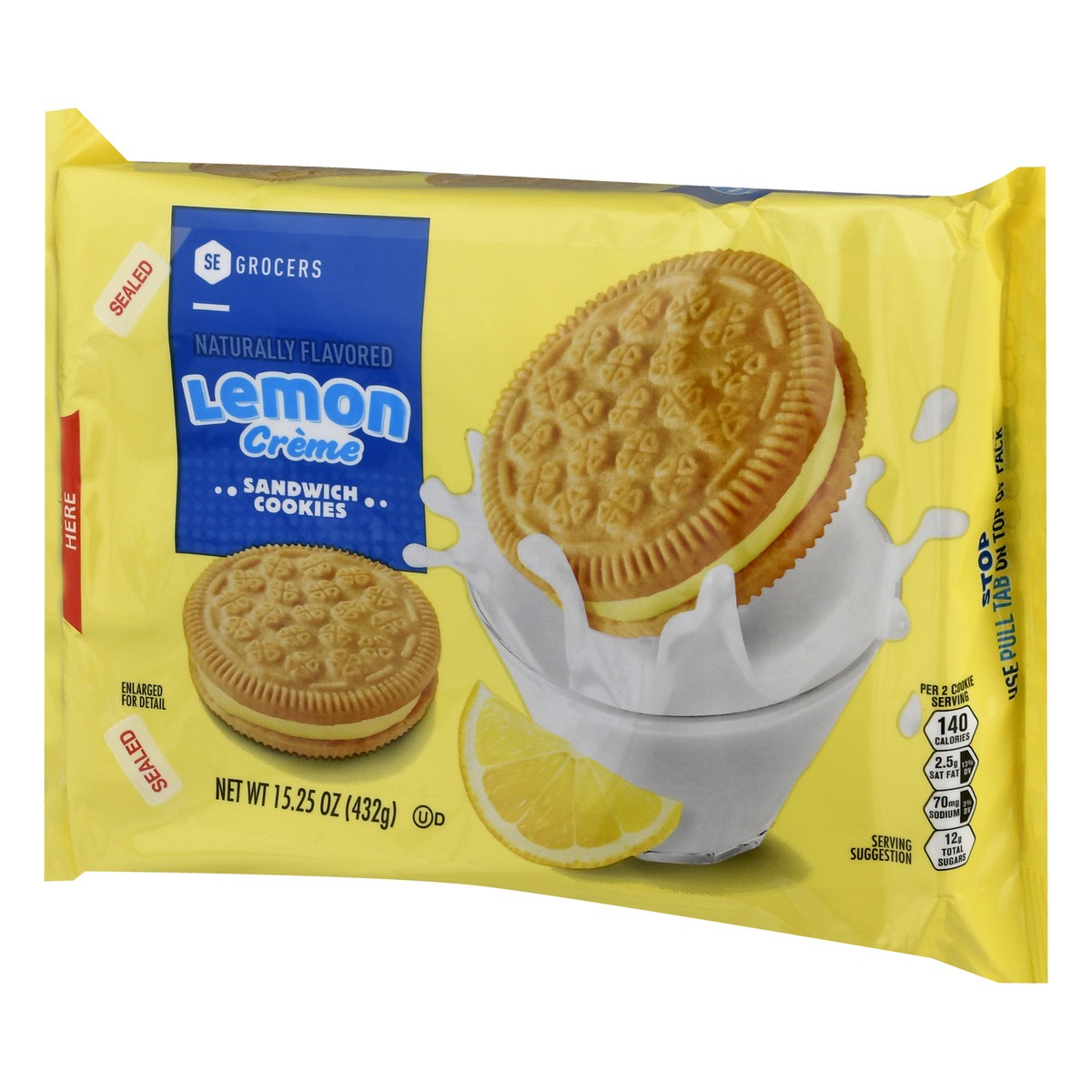 slide 6 of 10, SE Grocers Lemon Creme Sandwich Cookies, 15.2 oz