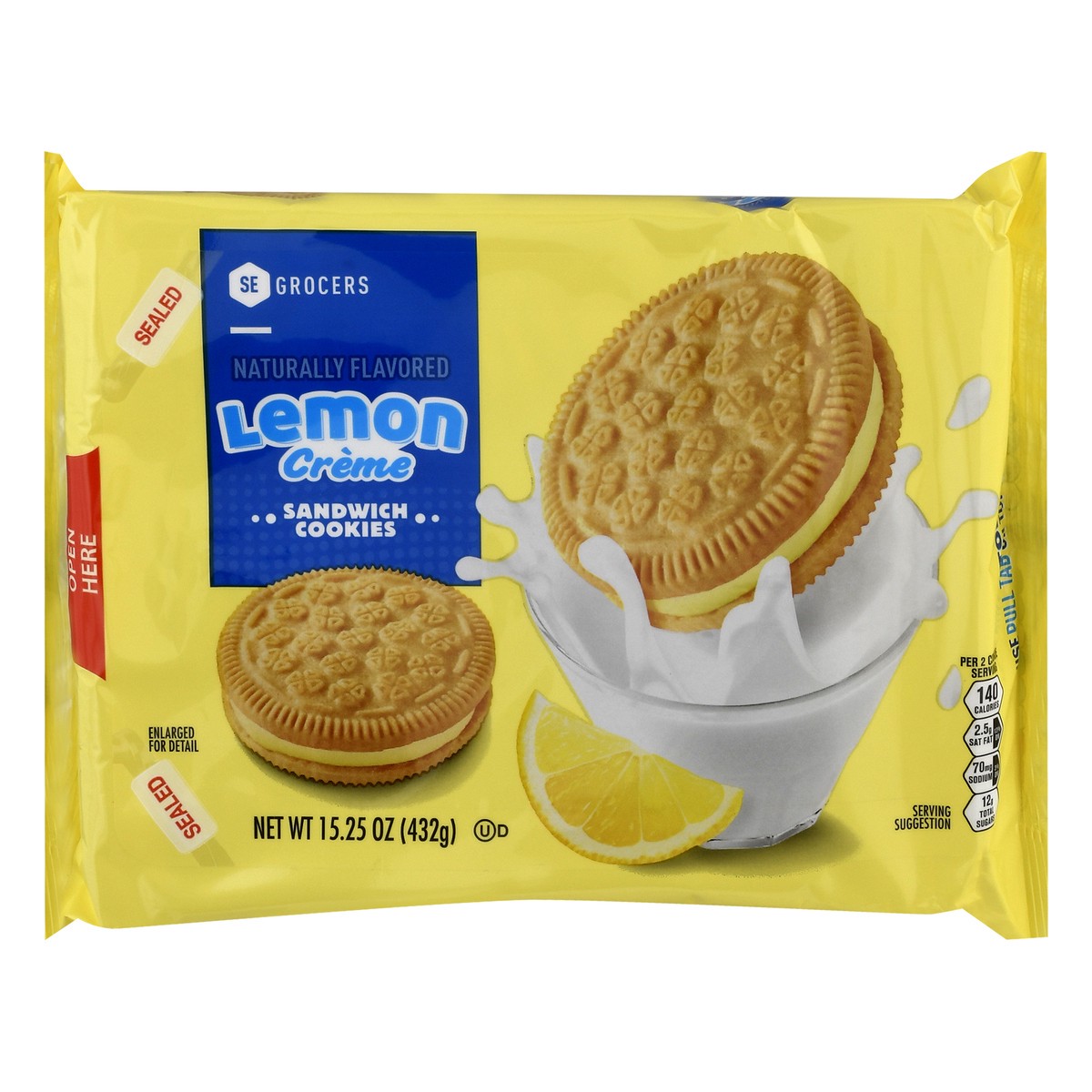 slide 1 of 10, SE Grocers Lemon Creme Sandwich Cookies, 15.2 oz