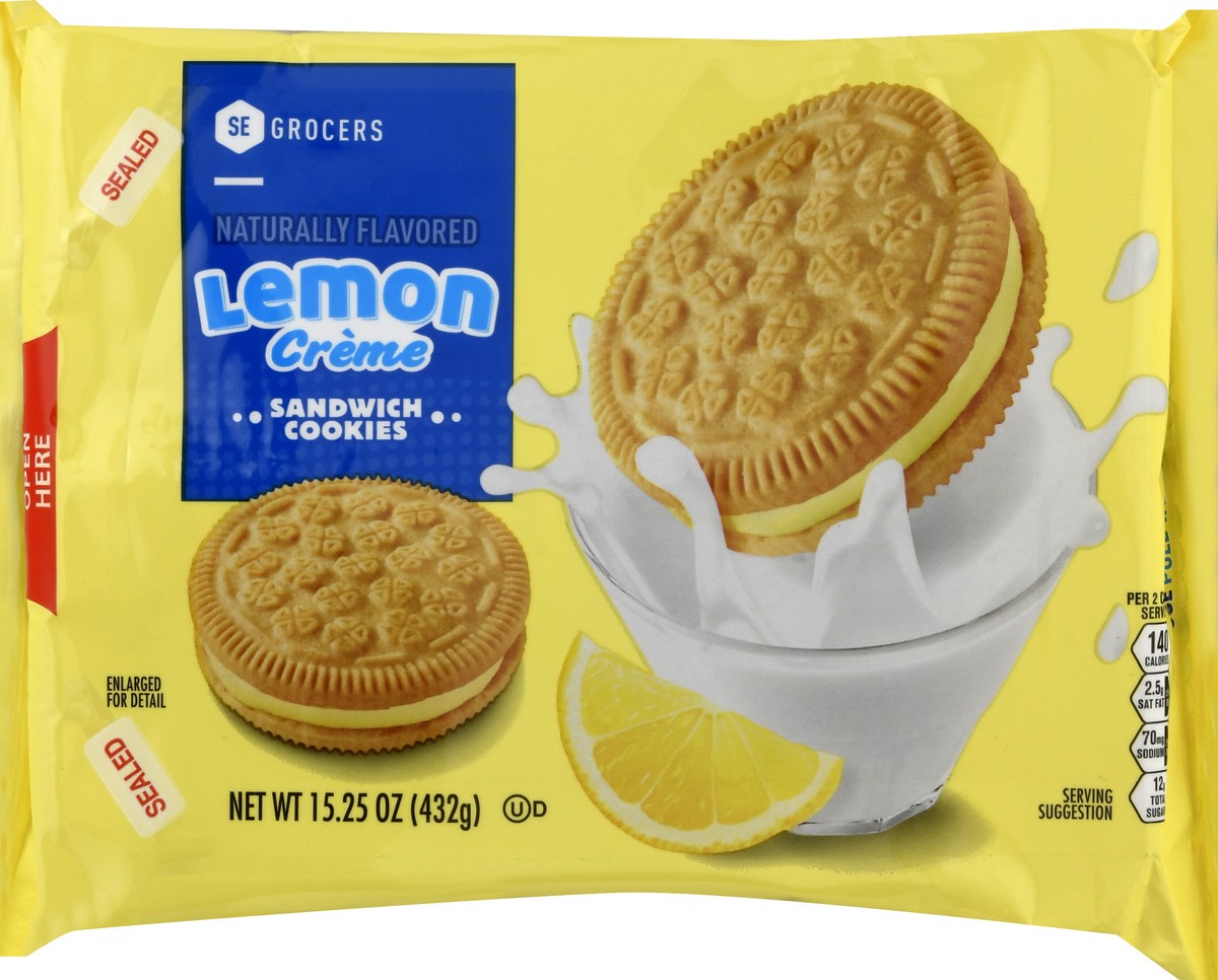 slide 7 of 10, SE Grocers Lemon Creme Sandwich Cookies, 15.2 oz