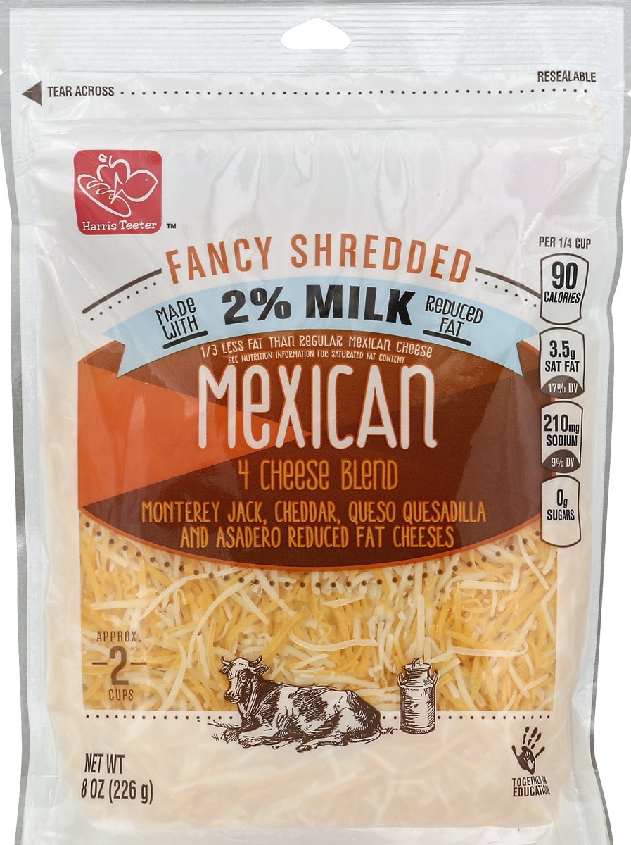 slide 1 of 4, Harris Teeter Fancy Shredded Reduced Fat Mexican Cheese, 8 oz