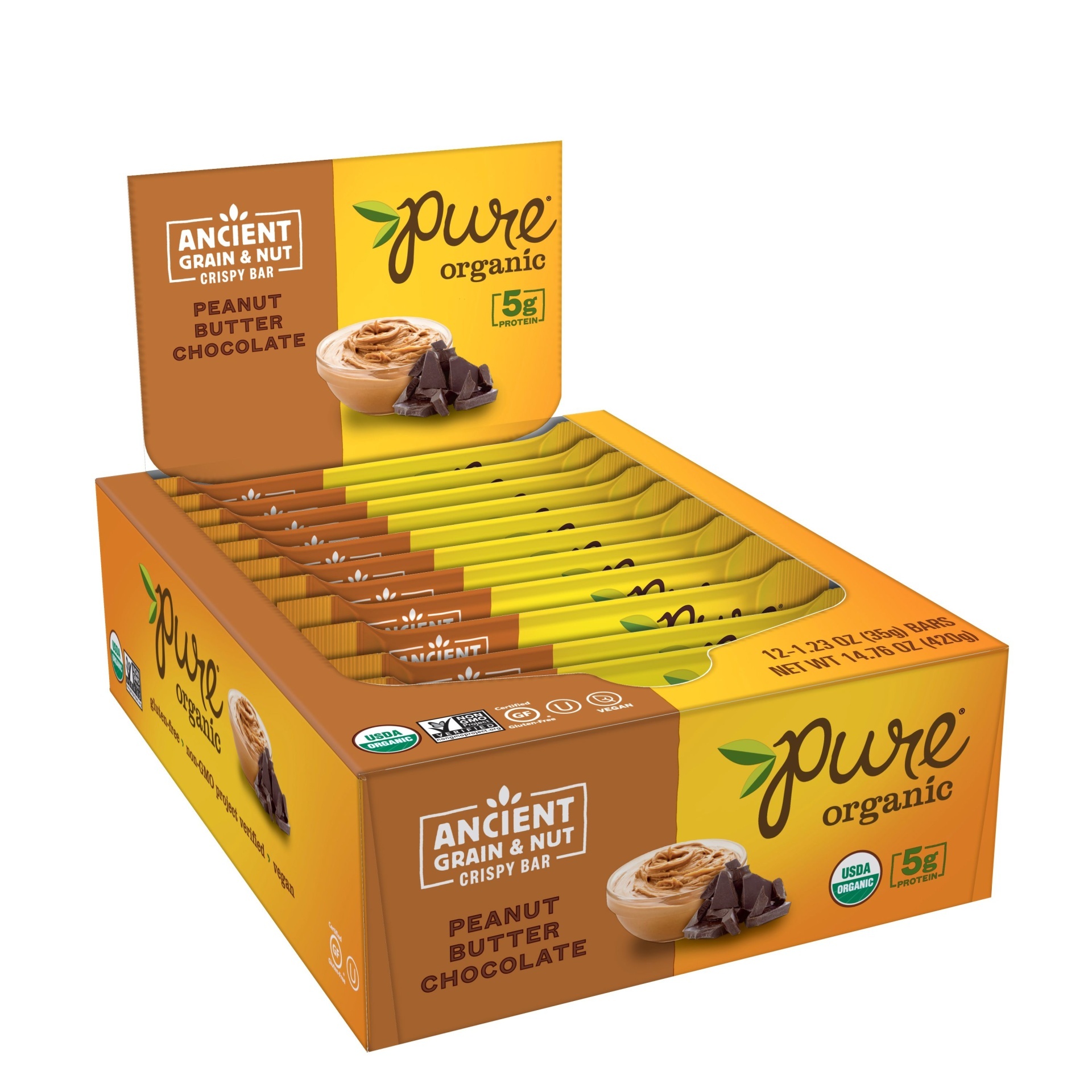 slide 1 of 3, Pure Organic Ancient Grains Peanut Butter Chocolate Bar, 1.23 oz