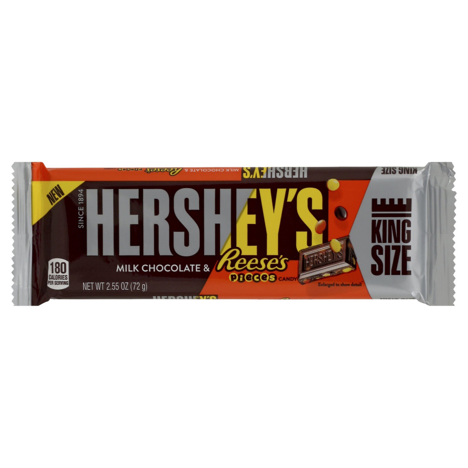 slide 1 of 6, Hershey's Milk Chocolate & Reese's Pieces King Size Bar, 2.55 oz