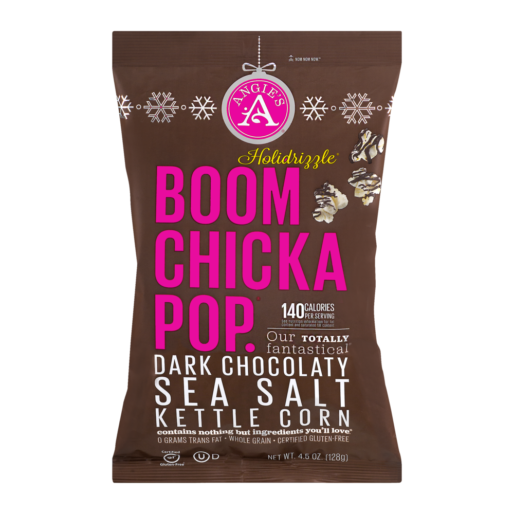 slide 1 of 5, BOOMCHICKAPOP Kettle Corn, Holidrizzle, Dark Chocolaty Sea Salt, 4.5 oz