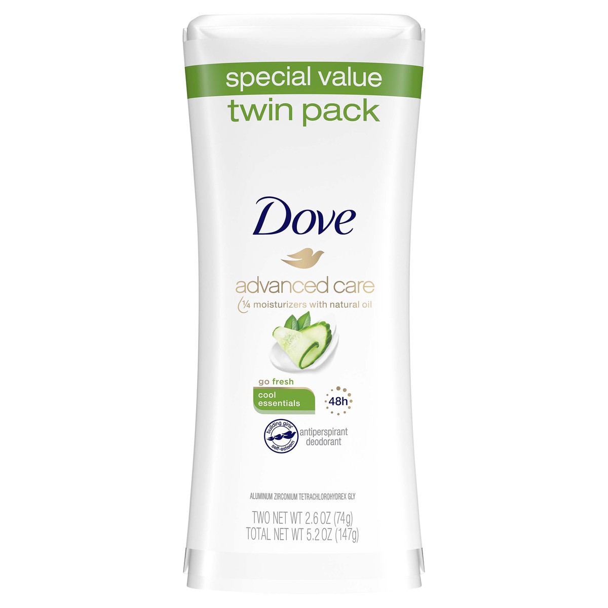 slide 1 of 4, Dove Advanced Care Antiperspirant Deodorant Stick Cool Essentials, 2.6 oz, Twin Pack, 2.6 oz