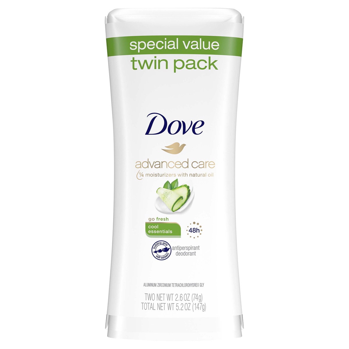 slide 1 of 3, Dove Advanced Care Antiperspirant Cool Essentials, 2.6 oz, 2 Count , 