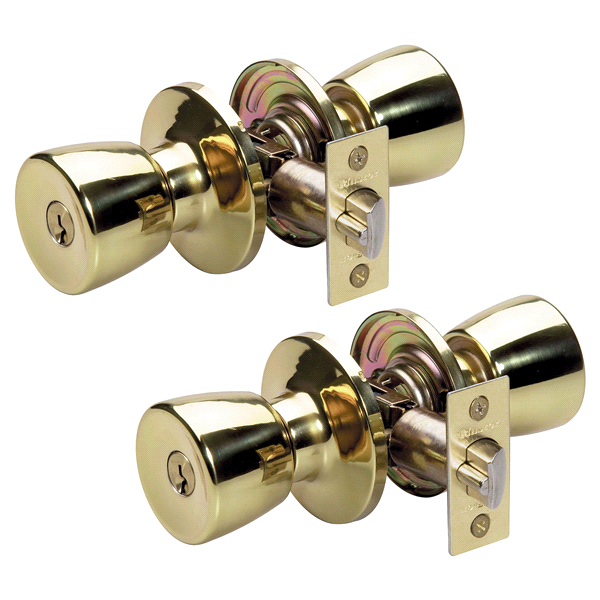 slide 1 of 1, Master Lock Polished Brass Tulip Keyed Entry Door Lock TUO0103T, 2 ct