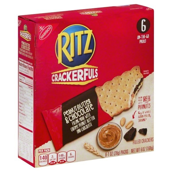 slide 1 of 1, Ritz Crackerfuls Peanut Butter Chocolate Filled Crackers, 6 ct; 1 oz