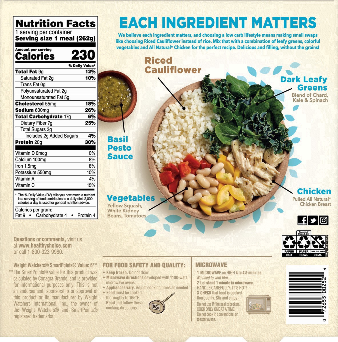 slide 13 of 32, Healthy Choice Gluten Free Frozen Power Bowl Basil Pesto Chicken with Riced Cauliflower - 9.25oz, 9.25 oz