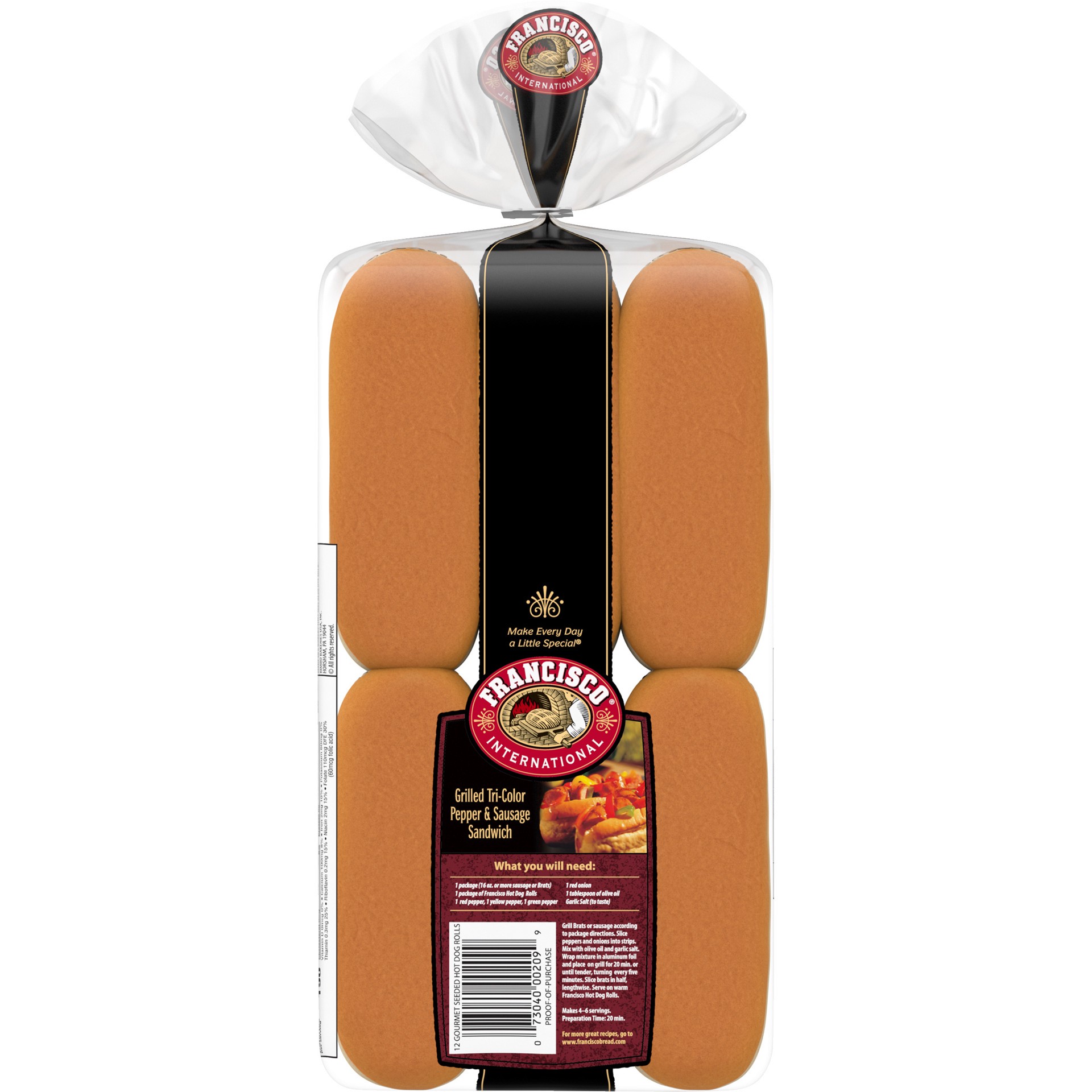 slide 3 of 5, Francisco International Gourmet Hot Dog Rolls, 12 count, Seeded Hot Dog Buns, 28 oz Bag, 12 ct