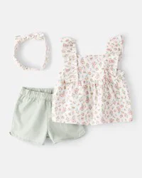 Carters Baby Girl 3-Piece Top & Short Set - Green Green NB
