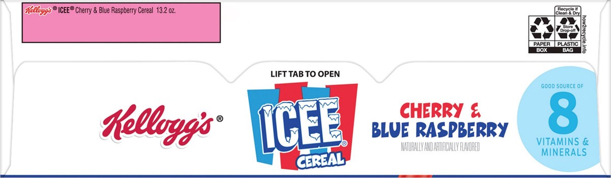 slide 4 of 9, ICEE Kellogg's ICEE Cold Breakfast Cereal, 8 Vitamins and Minerals, Kids Snacks, Family Size, Cherry and Blue Raspberry, 13.2oz Box, 1 Box, 13.2 oz