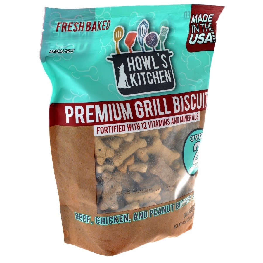 slide 1 of 1, Howl's Kitchen Premium Grill Biscuit Dog Treats, 42 oz