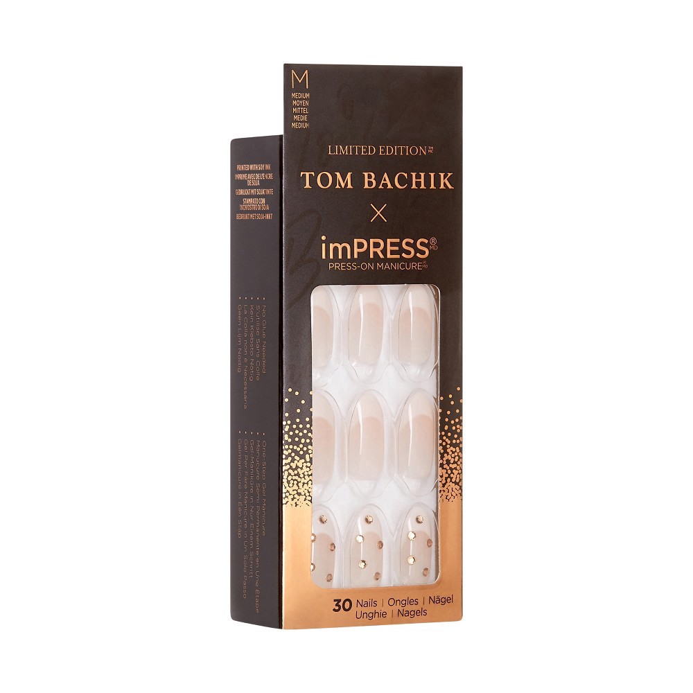 slide 5 of 7, imPRESS KISS TOM BACHIK x imPRESS Medium Almond Press-On Nails, Neutral, 30 Pieces, 1 ct