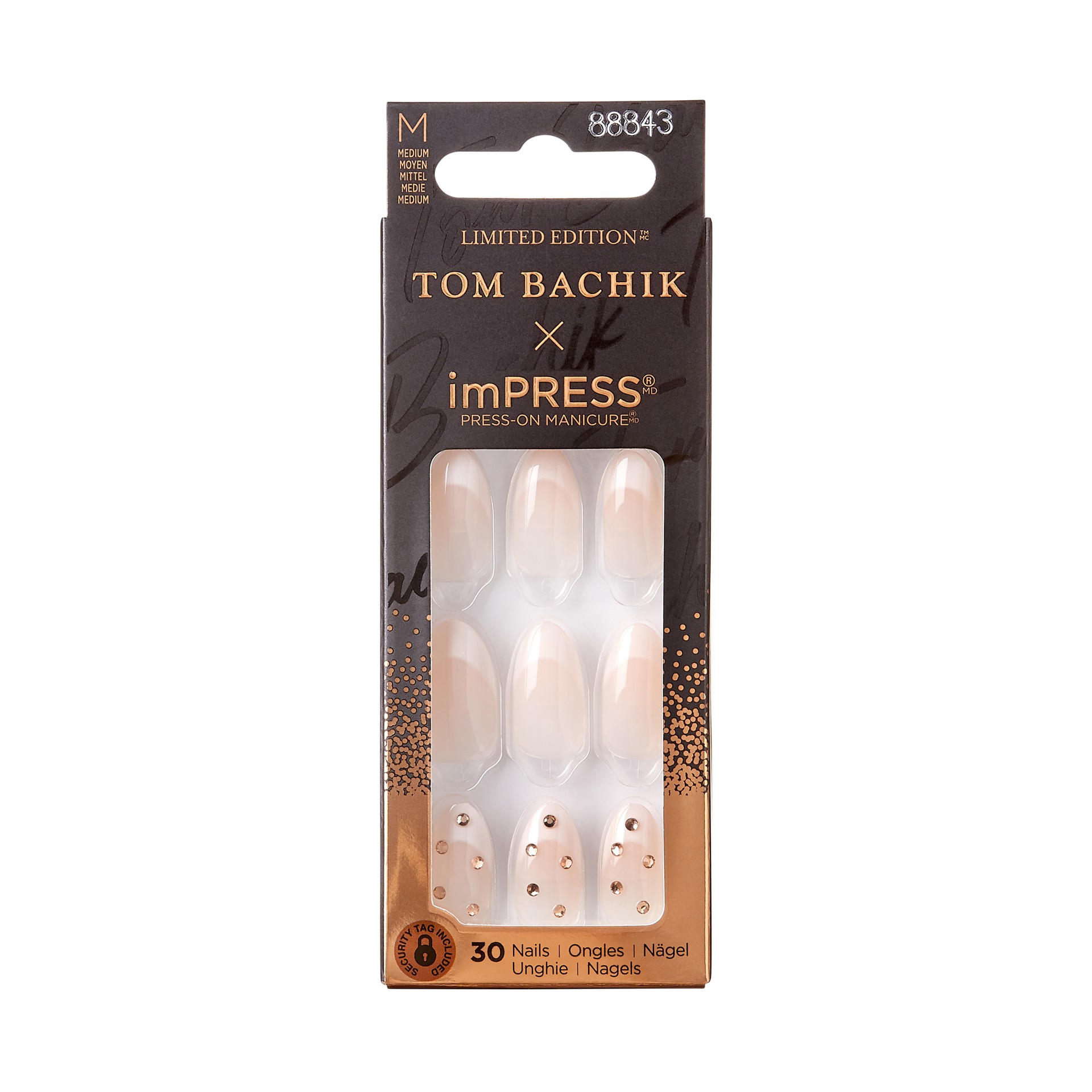 slide 1 of 7, imPRESS KISS TOM BACHIK x imPRESS Medium Almond Press-On Nails, Neutral, 30 Pieces, 1 ct