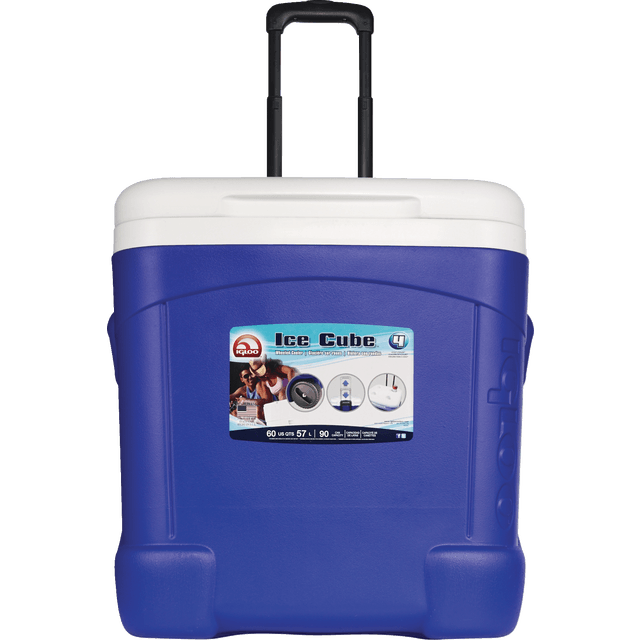 slide 1 of 1, Igloo Blue 60 Quart Ice Cube Rolling Cooler, 60 qt