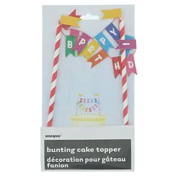 Unique Industries Unique Rainbow Ribbon Birthday Bunting Cake Topper
