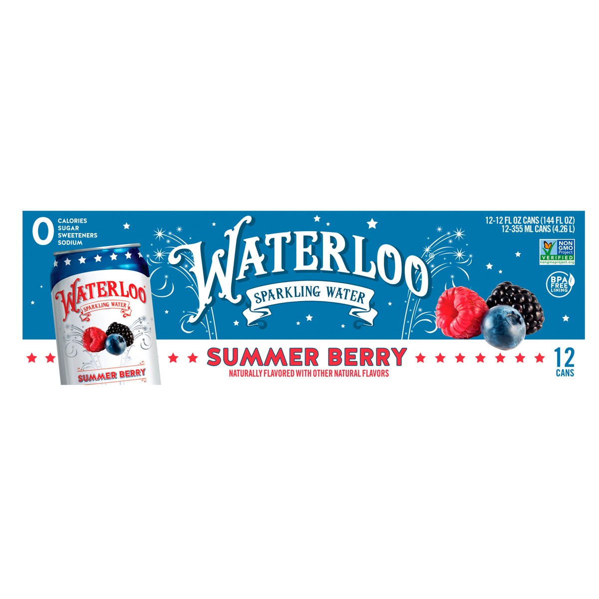 slide 1 of 2, Waterloo Summer Berry Water Sparkling, 144 fl oz