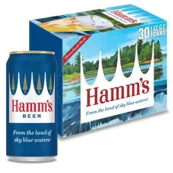 Hamm's American-Style Lager Light Beer, 30 Pack, 12 fl oz Cans, 4.7% ABV