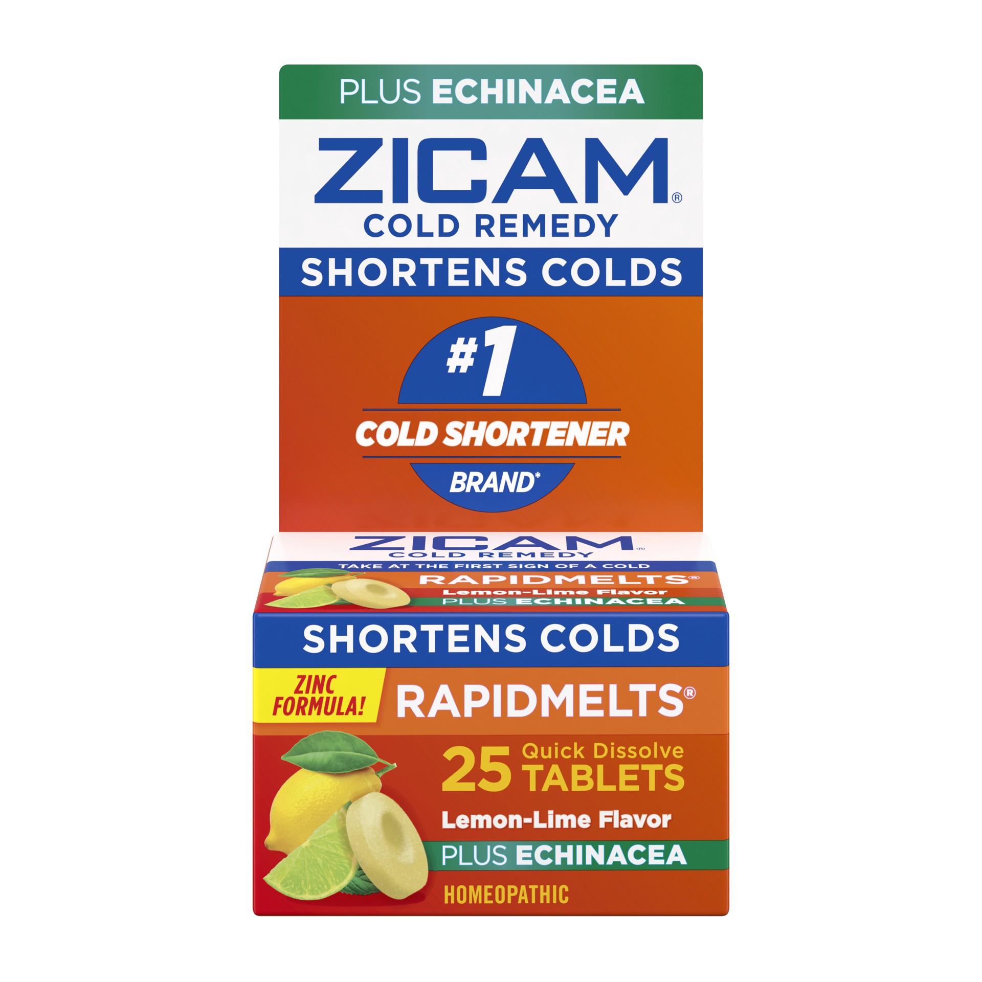 slide 1 of 9, Zicam Cold Remedy Zinc Rapidmelts, Lemon Lime Flavor, with Echinacea, Homeopathic, Cold Shortening Medicine, Shortens Cold Duration, Sugar-Free, Dye-Free, 18 Count, 25 ct