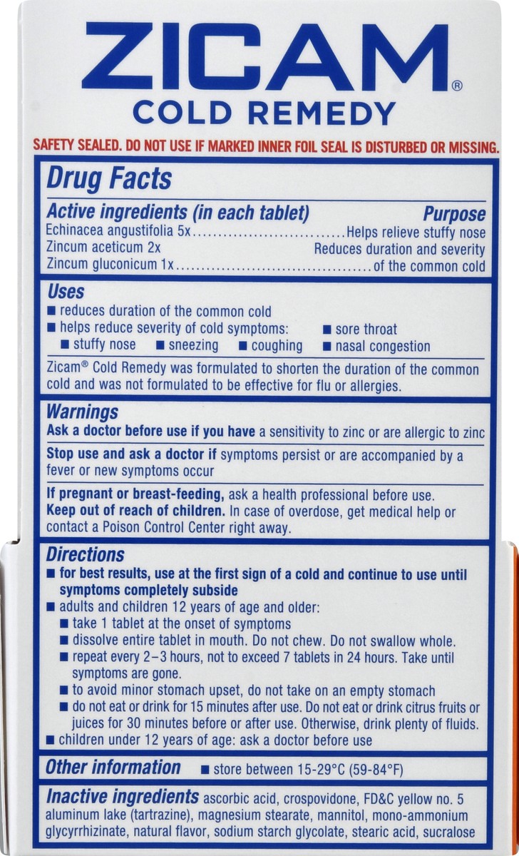 slide 9 of 9, Zicam Cold Remedy Zinc Rapidmelts, Lemon Lime Flavor, with Echinacea, Homeopathic, Cold Shortening Medicine, Shortens Cold Duration, Sugar-Free, Dye-Free, 18 Count, 25 ct