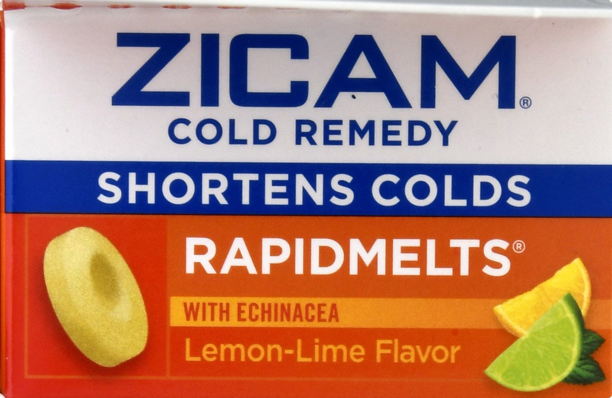slide 6 of 9, Zicam Cold Remedy Zinc Rapidmelts, Lemon Lime Flavor, with Echinacea, Homeopathic, Cold Shortening Medicine, Shortens Cold Duration, Sugar-Free, Dye-Free, 18 Count, 25 ct