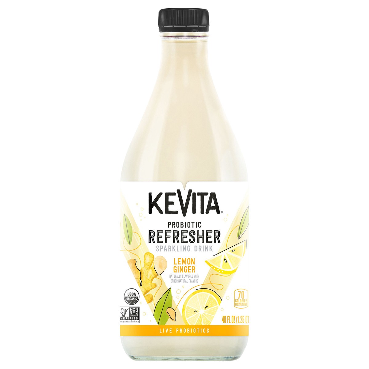 slide 1 of 7, Kevita Sparkling Probiotic Drink Lemon Ginger 40 Fl Oz, 40 fl oz