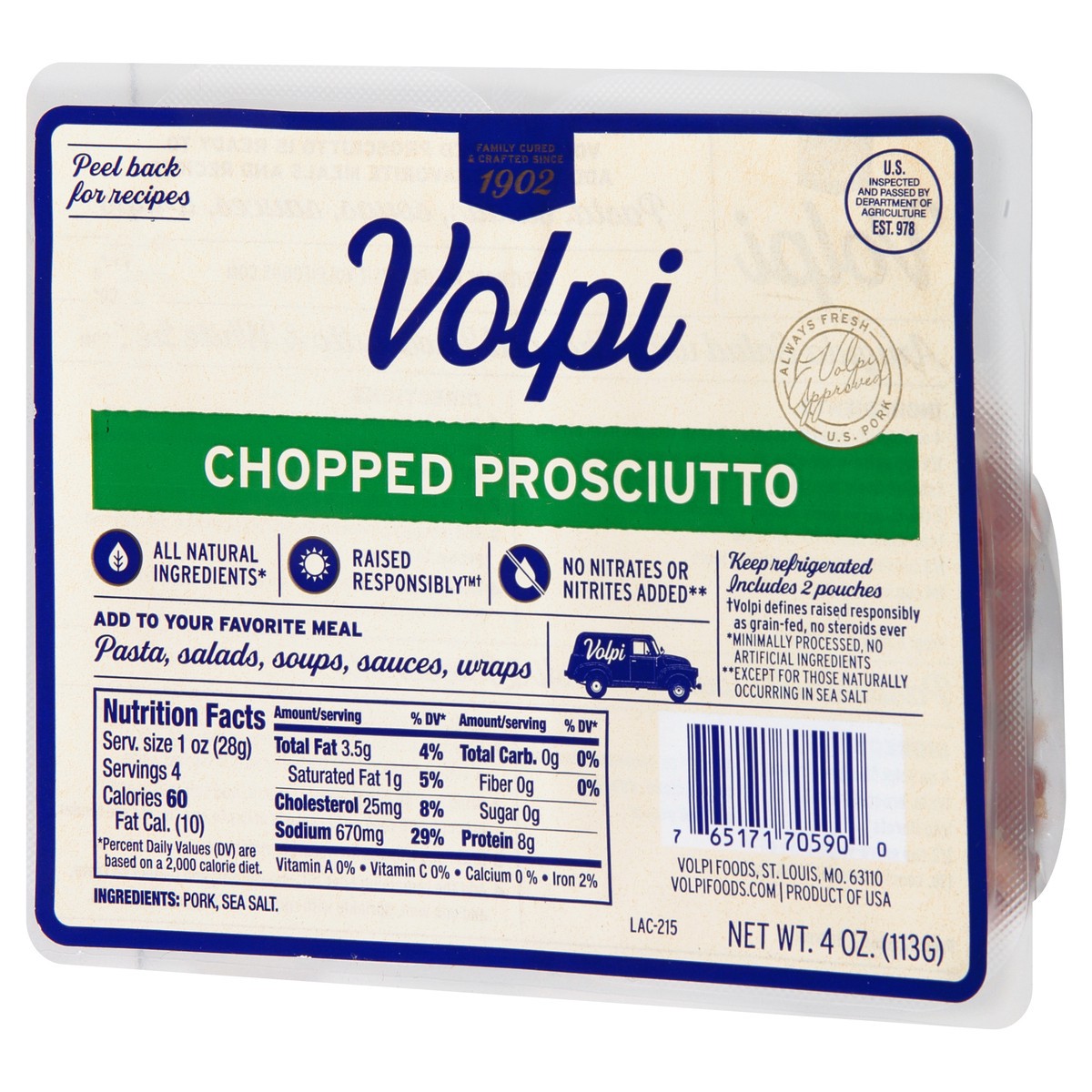 slide 7 of 10, Volpi Chopped Traditional Prosciutto | Artisan Dry Cured Ham 4 oz, 4 oz