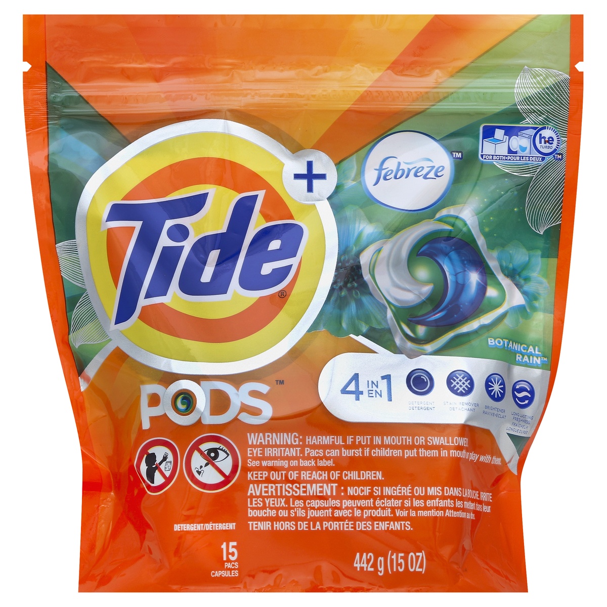 slide 1 of 2, Tide Pods Plus Febreze Botanical Rain Laundry Detergent Pacs, 15 ct