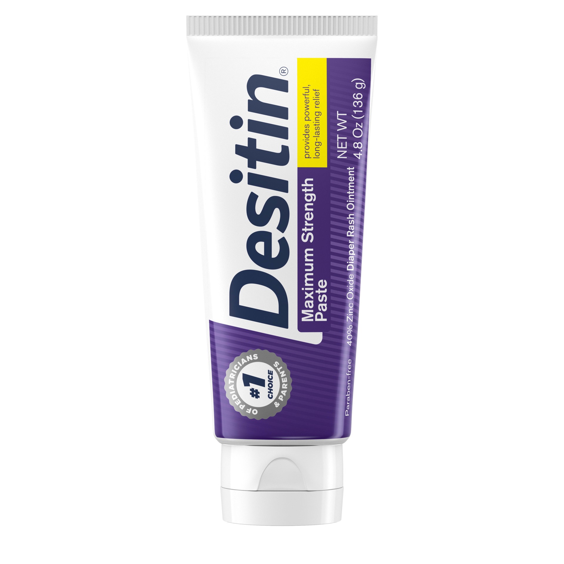 slide 1 of 4, Desitin Maximum Strength Baby Diaper Rash Cream, 40% Zinc Oxide for Treatment, Relief & Prevention, Hypoallergenic, Phthalate- & Paraben-Free Paste, Protects Skin For 12 Hours, 4.8 oz, 4.8 oz