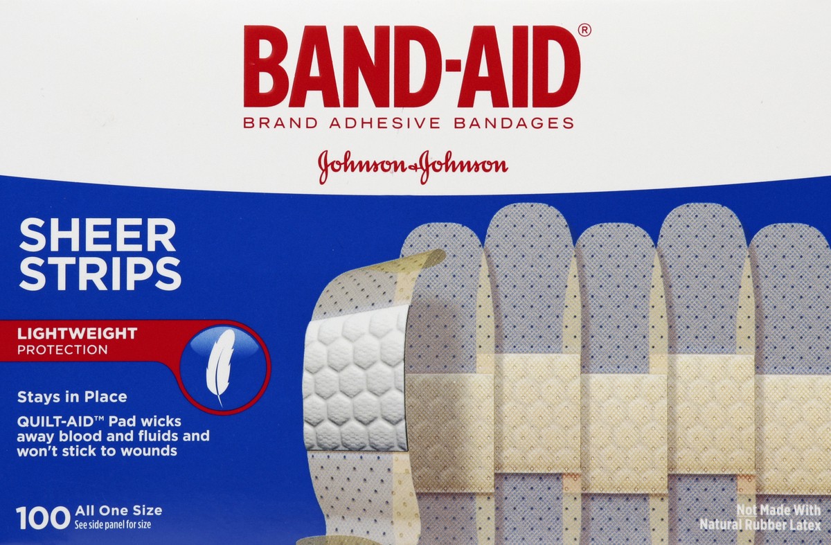 slide 6 of 6, BAND-AID Sheer Strips Adhesive Bandages, All One Size, 100 ct, 100 ct