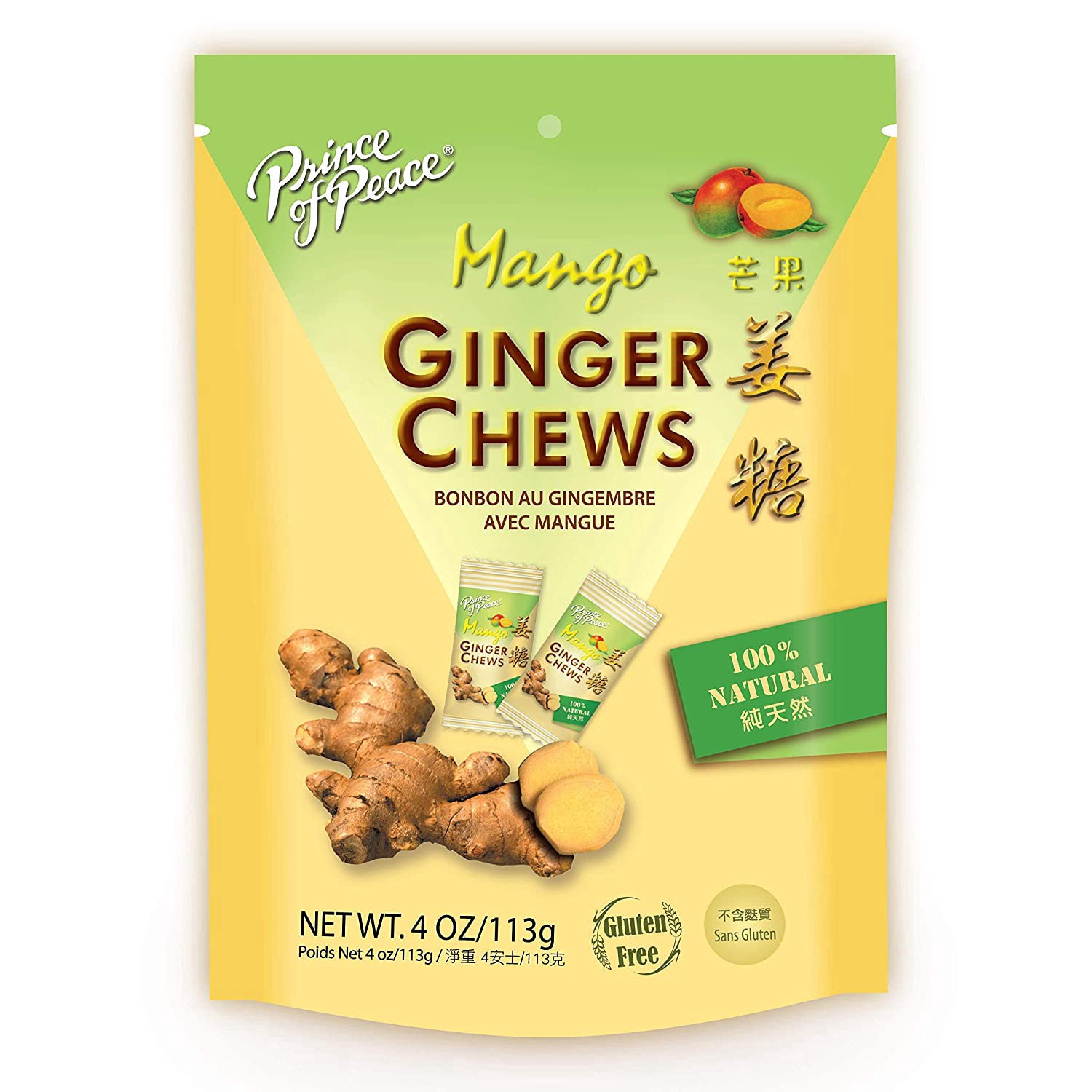 slide 1 of 3, Prince of Peace Ginger Chews, Mango, 4 oz