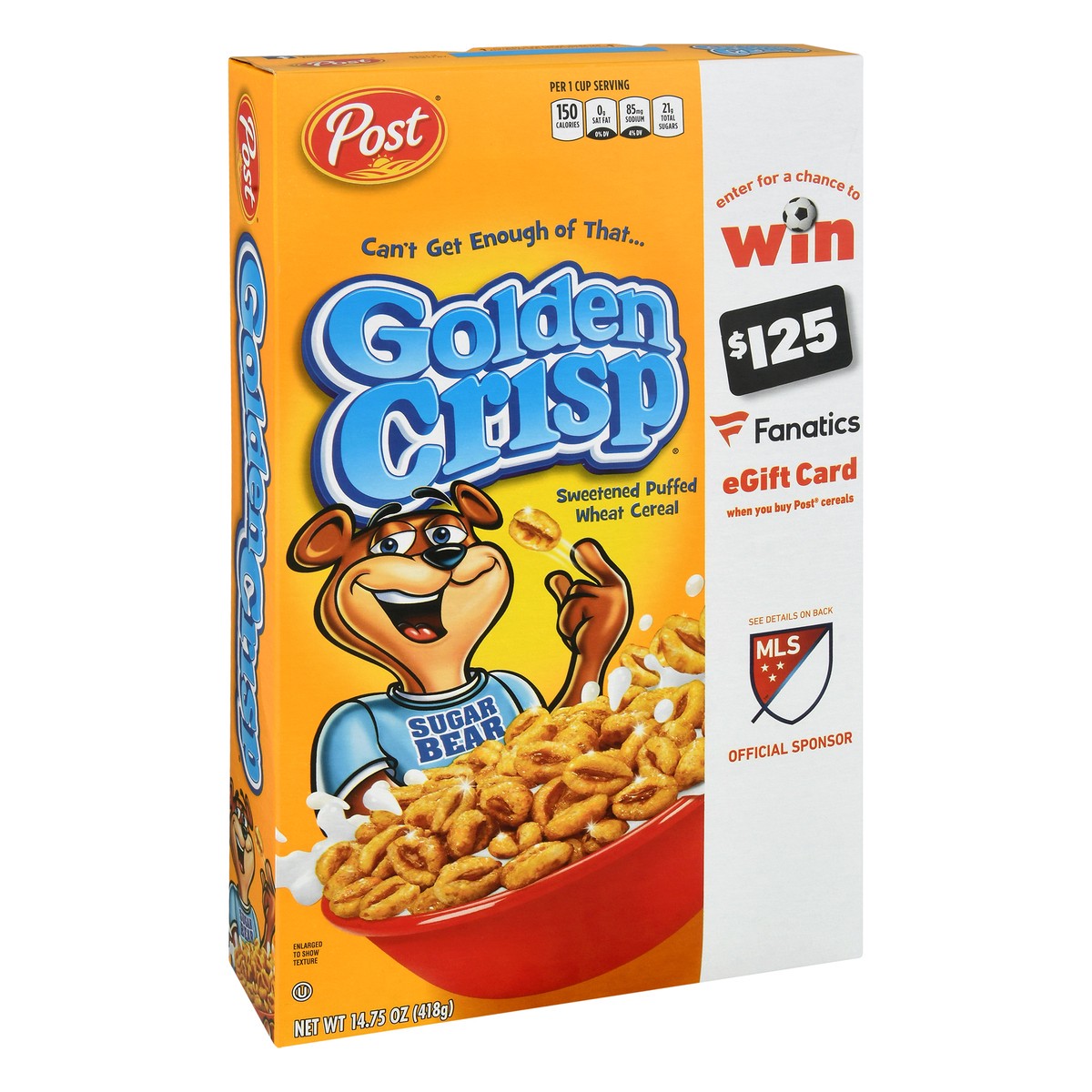 slide 3 of 9, Post Golden Crisp Breakfast Cereal, Breakfast Snacks, Sweetened Wheat Cereal, Kosher, 14.75 Oz – 1 count, 14.75 oz