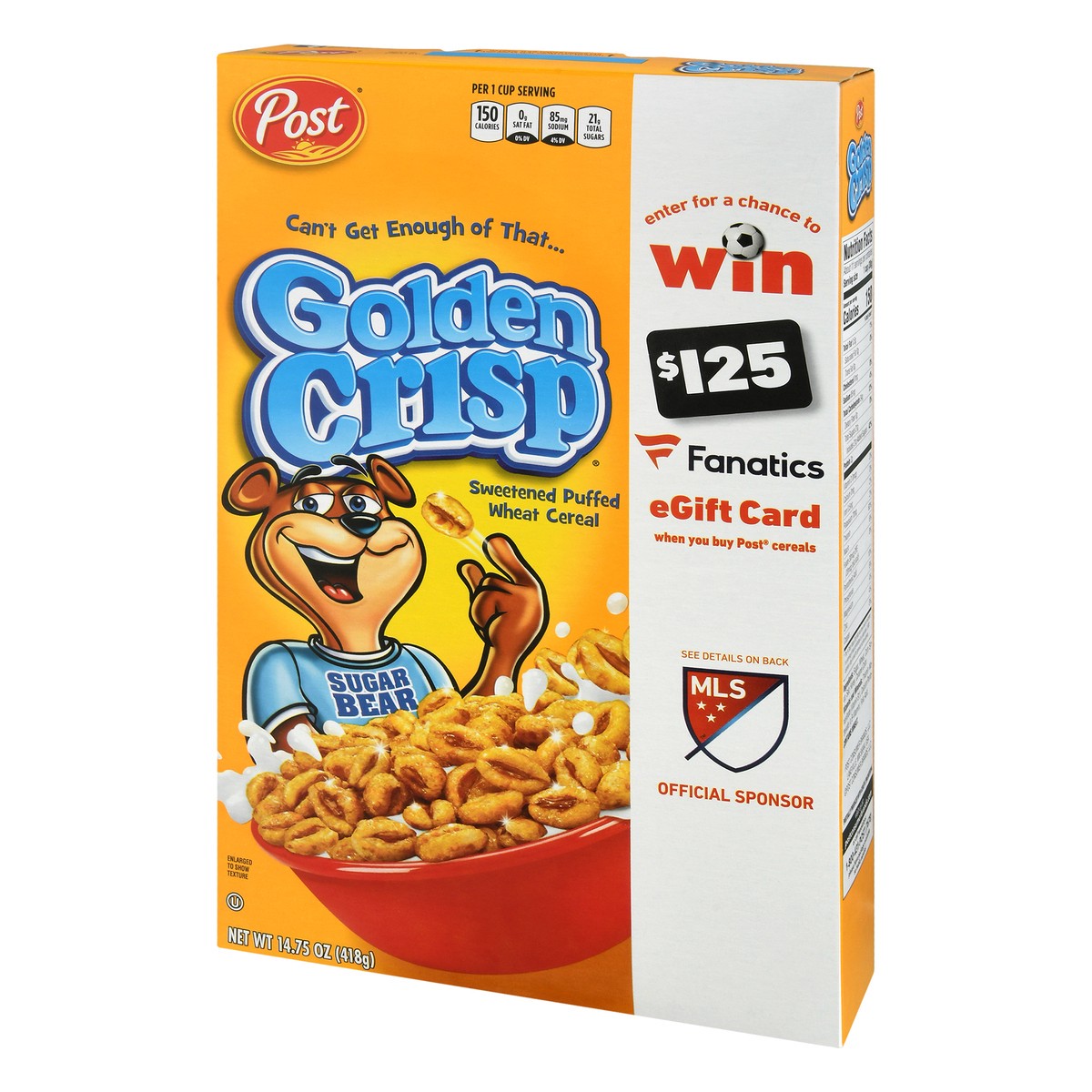 slide 9 of 9, Post Golden Crisp Breakfast Cereal, Breakfast Snacks, Sweetened Wheat Cereal, Kosher, 14.75 Oz – 1 count, 14.75 oz